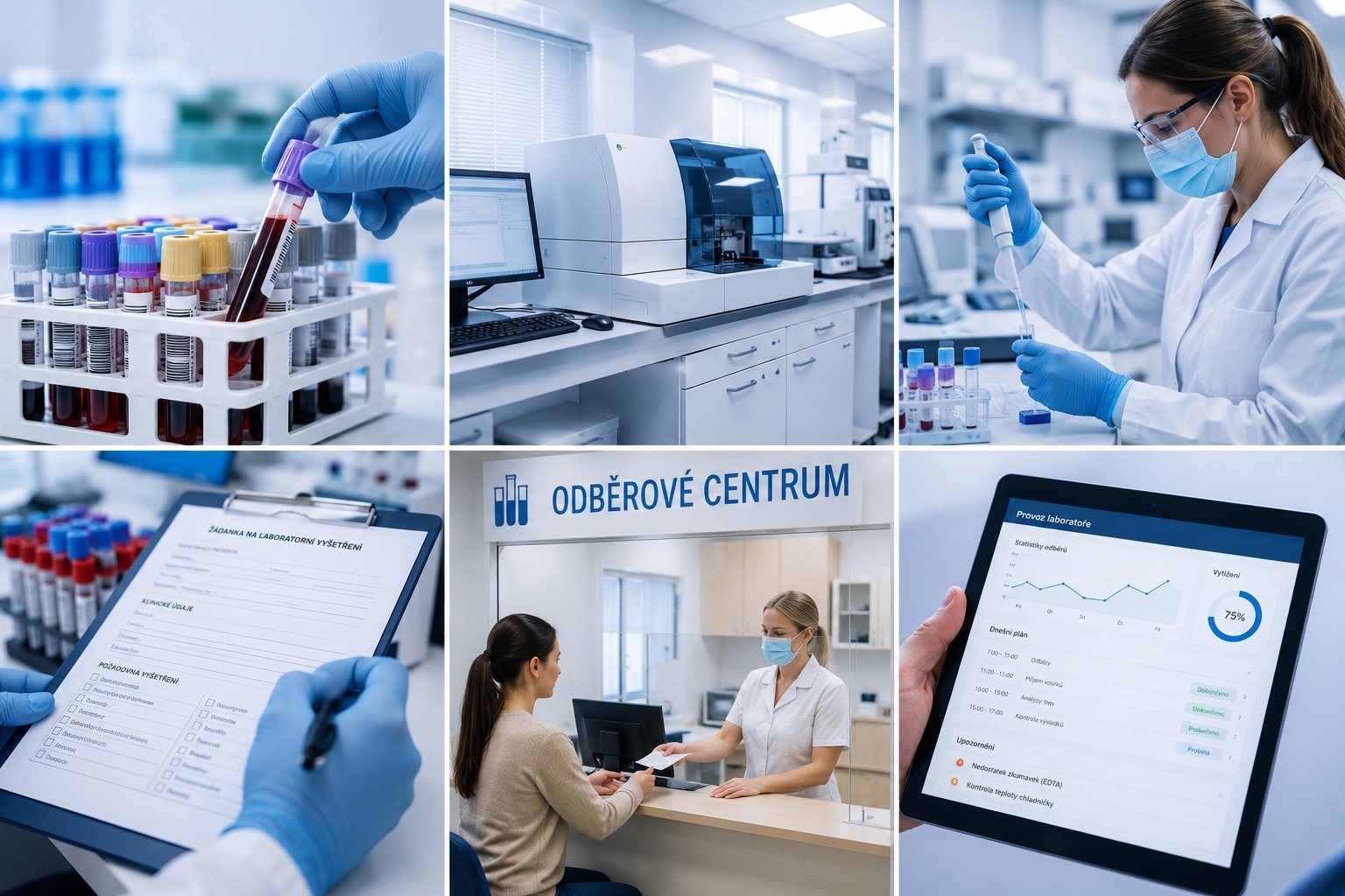 Koláž laboratorního a odběrového provozu